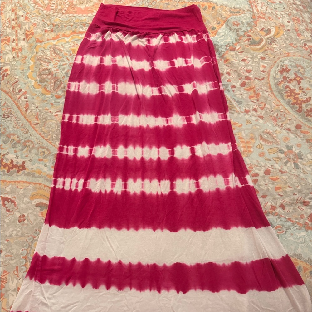 AB Studio Red and Pink Maxi A-Line Skirt